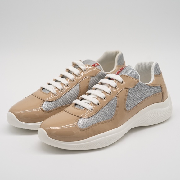 size 8uk 9 US Prada America's Cup sneakers Patent leather technical fabric Beige - Picture 1 of 15